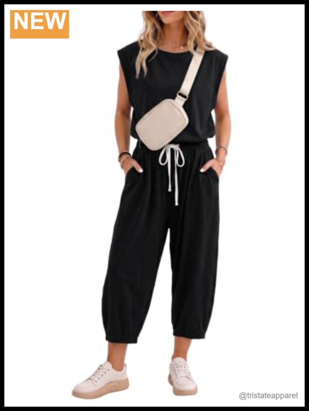 Womens Sleeveless Open Back Jumpsuit Wide Leg Harem One Piece with Pockets